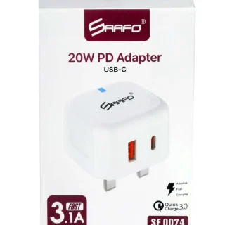 SAAFO FAST 3.1A 20W PD ADAPTER (USB-C) QUICK CHARGE 3.0 - SF0074