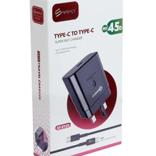 SAAFO TYPE-C TO TYPE-C PD 45W SUPER FAST CHARGER WITH TYPE-C CABLE - SF0155
