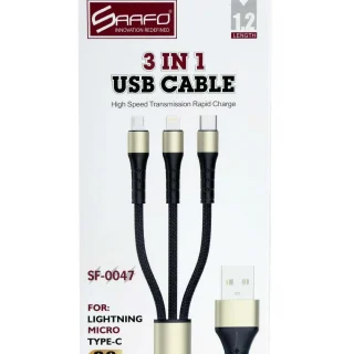 SAAFO 3 IN 1 USB CABLE (LIGHTNING / MICRO / TYPE-C) - 1.2 METER - SF0047